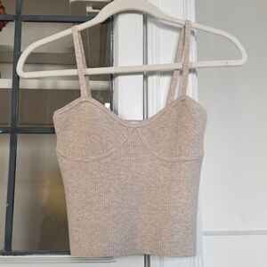 Madewell Corset-Detail Crop Sweater Tank / Heather Sand